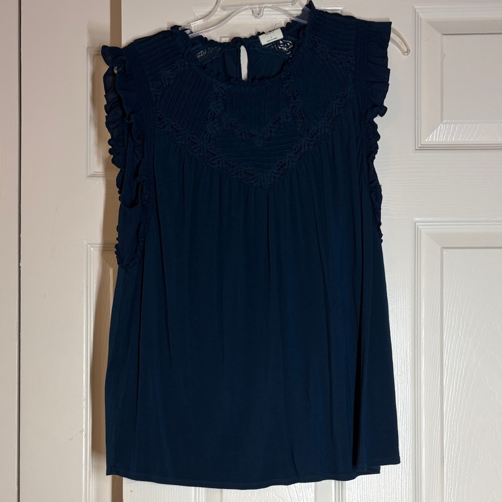 Elegant Navy Ruffle Blouse